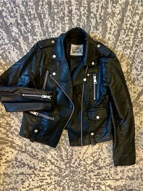Women's Black Leather Moto Jacket with Silver Hardware